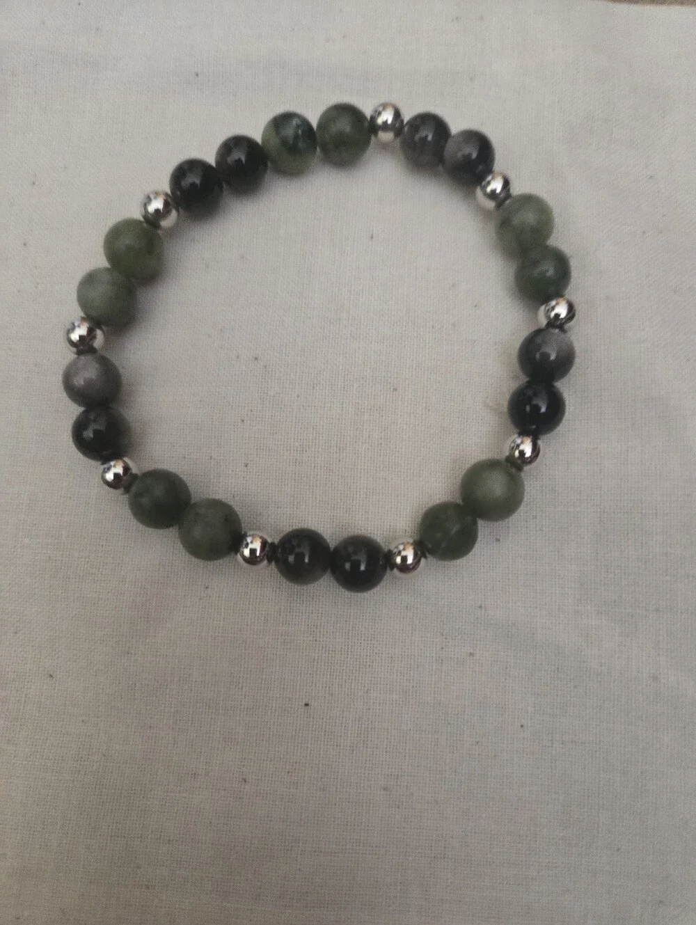 Handcrafted Moss Agate & Obsidian Bracelet | Natural Gemstone Boho Chic 701